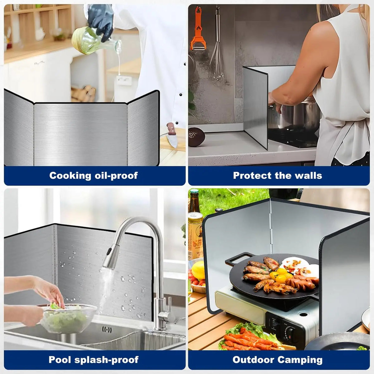 Foldable Stainless Steel Oil Splatter Guard for Frying Pan Oil Splash Insulation Board Nonstick Kitchen Cooking Tool