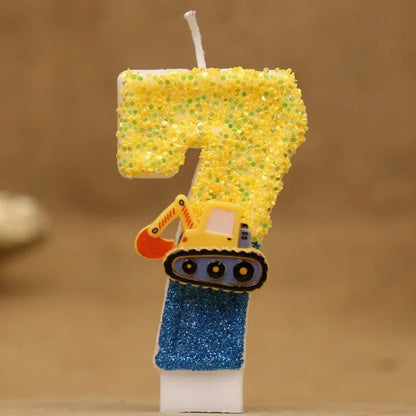 Cute Fashion Creative Engineering Car Excavator Number Birthday Cake Candle Gift Decoration Handmade Birthday Candle Boy Party