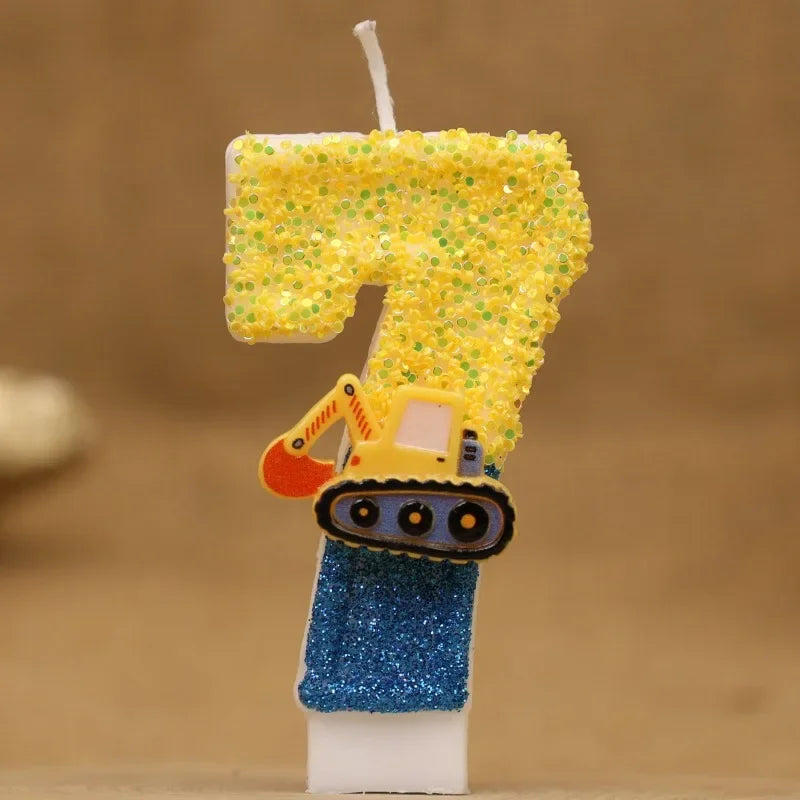 Cute Fashion Creative Engineering Car Excavator Number Birthday Cake Candle Gift Decoration Handmade Birthday Candle Boy Party