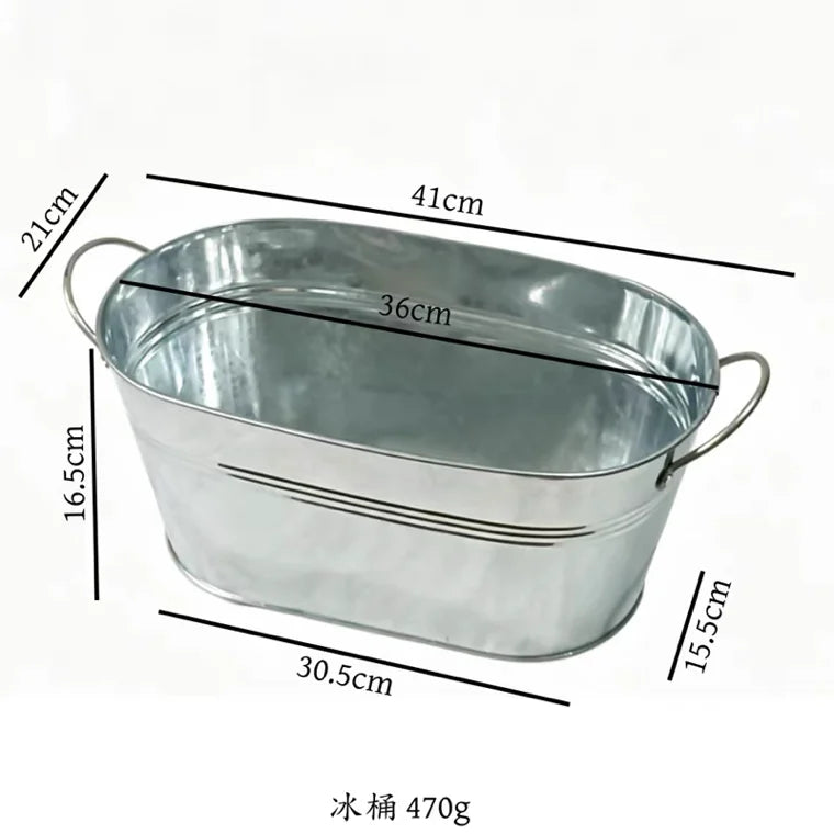Galvanized Metal Beverage Tub Oval Ice Bucket with Handles Beer Wine Champagne Drink Cooler for Party BBQ Wedding Outdoor