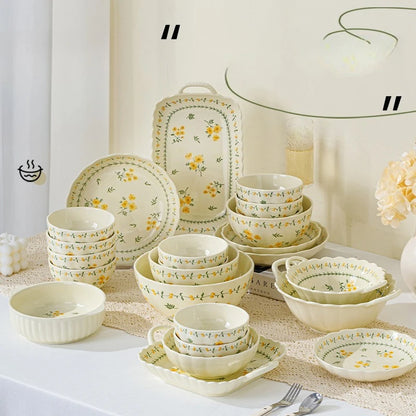 Dishes and Dishes Set Ceramic Bowls and Plates Binaural Bowls Ceramic Tableware Set Dinner Set Pratos De Jantar Teller Prato