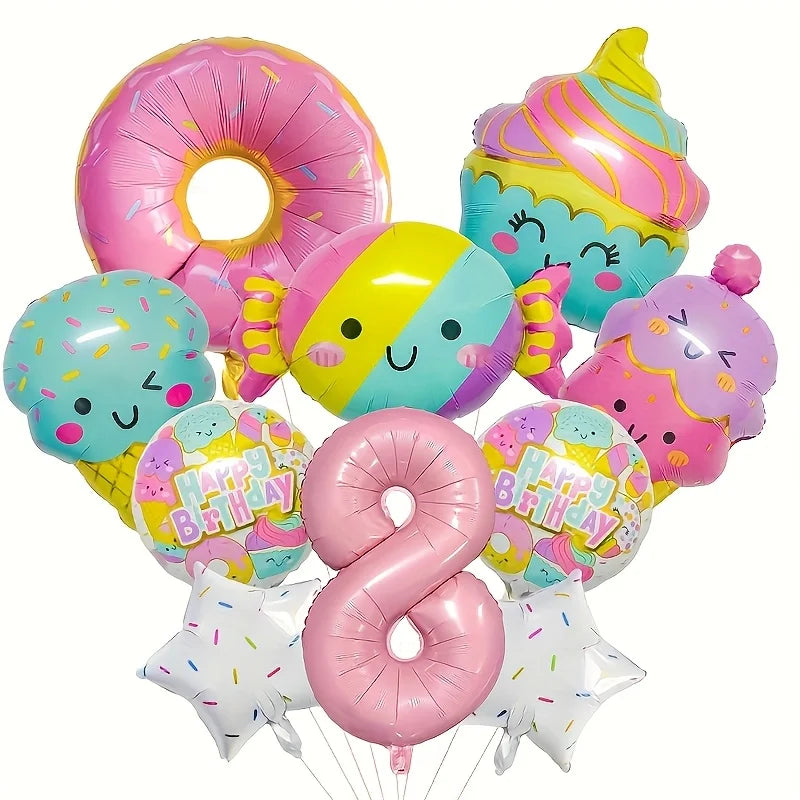 12pcs Ice Cream Balloons Sweet and Fashionable Birthday Party Decorations Pink Numbers for Candy Birthday Party Decorations Gift