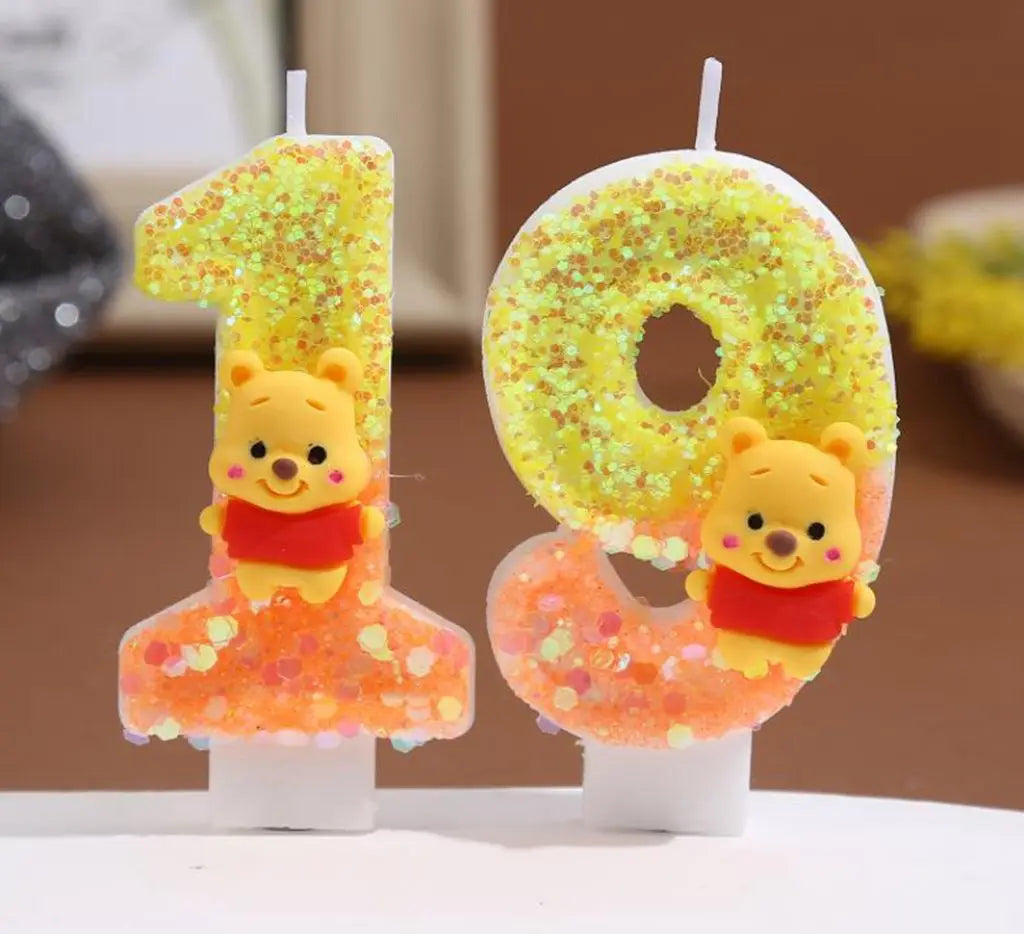 Anime 0-9 Number Candle Cute Winnie the Pooh Candle Cartoon Character Children Party Cake Plug-in Birthday Cake Decoration Gifts
