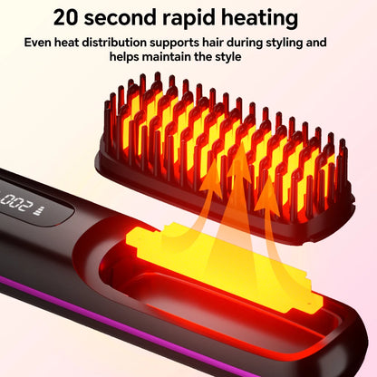 Ionic Straightening Comb, Hair Straightener Brush Ceramic Hot Comb for Women - 20s Fast Heating, 3 Temp Settings and LED Display