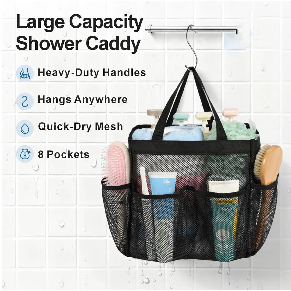 Mesh Shower Caddy Portable for College Dorm Room Essentials 8 Pockets 2 Handles Quick Dry Shower Bag for Travel BathroomHanging