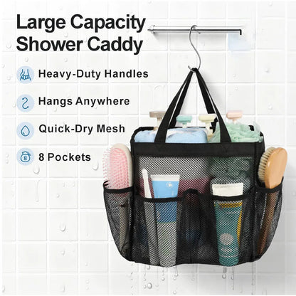 Mesh Shower Caddy Portable for College Dorm Room Essentials 8 Pockets 2 Handles Quick Dry Shower Bag for Travel BathroomHanging
