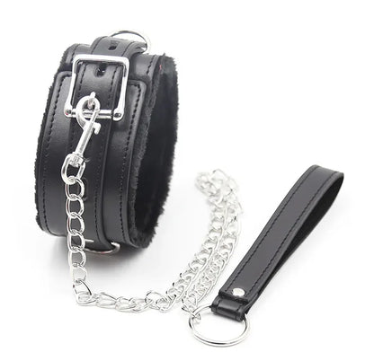 Adult sexy chain red leather thick plush collar dog chain ladies with sm bound collar toys.