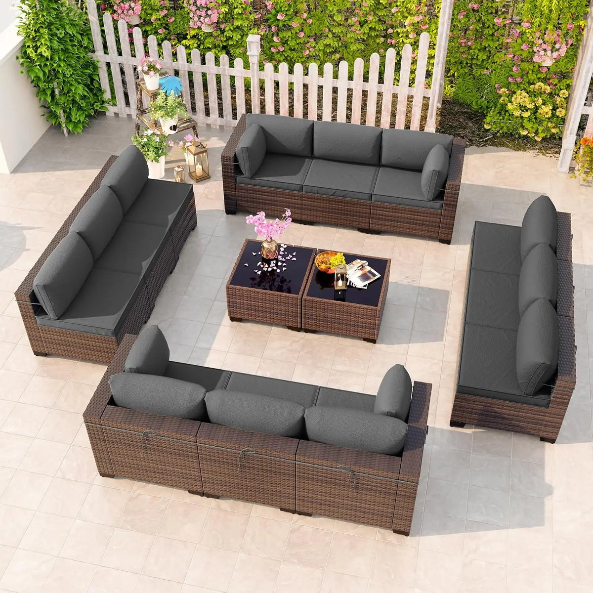 12 Piece Patio Furniture Set, Outdoor Wicker Sectional Sofa, Customized