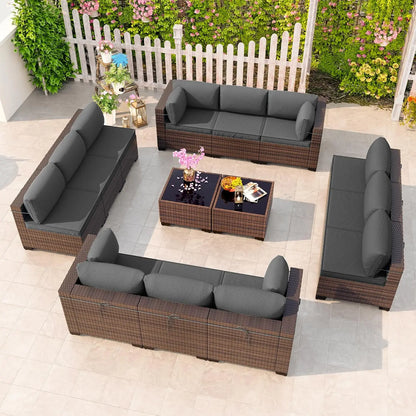 12 Piece Patio Furniture Set, Outdoor Wicker Sectional Sofa, Customized