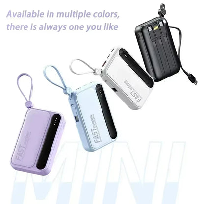 Lenovo Fast Charging Mini Battery Pack 50000mAh Power Bank with 4 Built-in Type C Cables for iPhone Samsung Android Devices