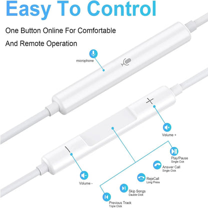 For Samsung Headphones USB Type C Wired Earphones 3.5mm Earbuds with Microphone & Remote Control for Galaxy S26 S25 S24 Xiaomi