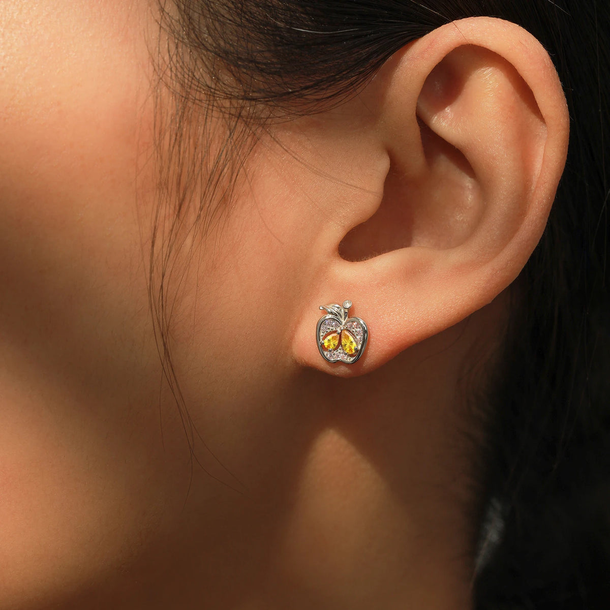 Ailmay Real 925 Sterling Silver Cute Fine Apple Rainbow Zirconia Fruit Stud Earrings For Women Girls Party Accessories Jewelry