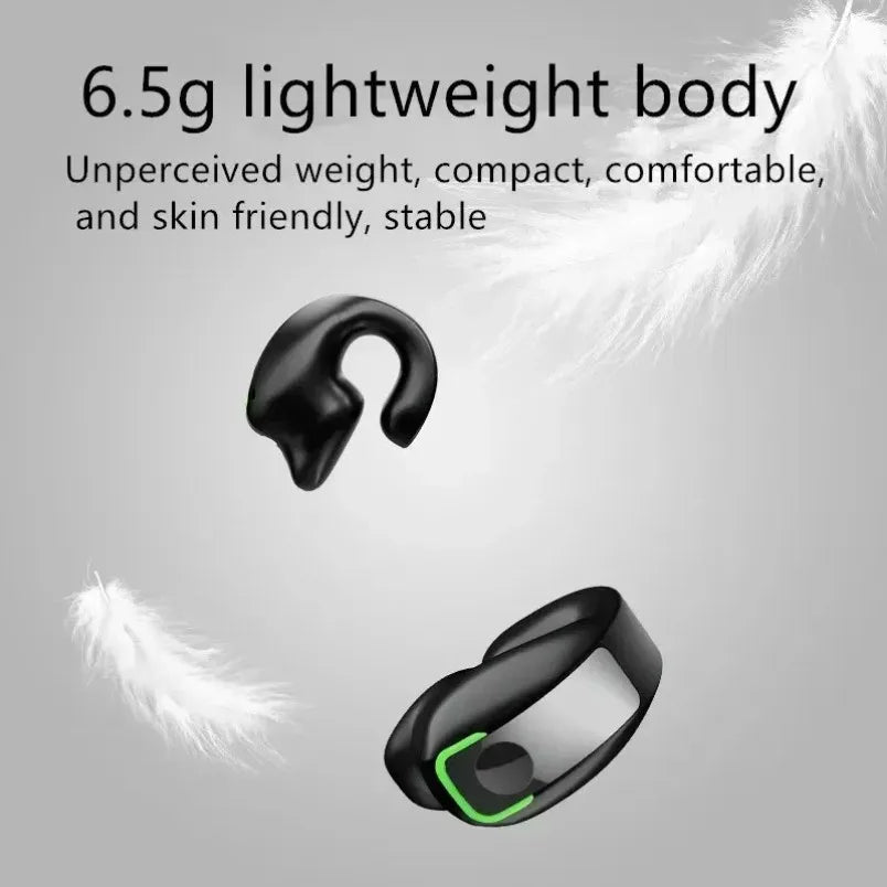 Bluetooth Headset 5.3 Bone Conduction Wireless Ear Clip Headphones IPX5 Waterproof Sport Gaming Earbuds Noise Cancelling