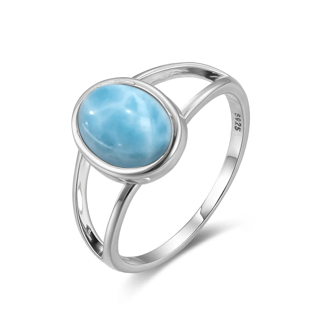 Original Certified 925 Silver Rings Larimar Natural Blue Stone 8*10MM oval shape twist Rings Fine Jewelry Gifts for Women Men