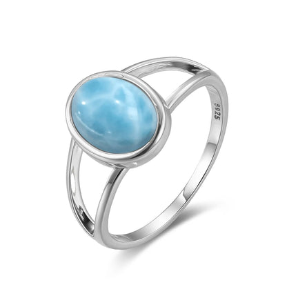 Original Certified 925 Silver Rings Larimar Natural Blue Stone 8*10MM oval shape twist Rings Fine Jewelry Gifts for Women Men