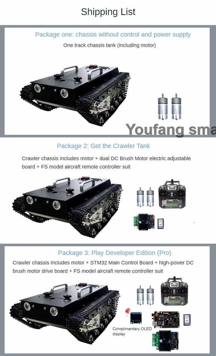 30kg Load RC Tank Chassis Metal Track 12V DC Motor Shock Absorption Tank for STM32 Robot Kit to FS Handle Programmable Robot Car