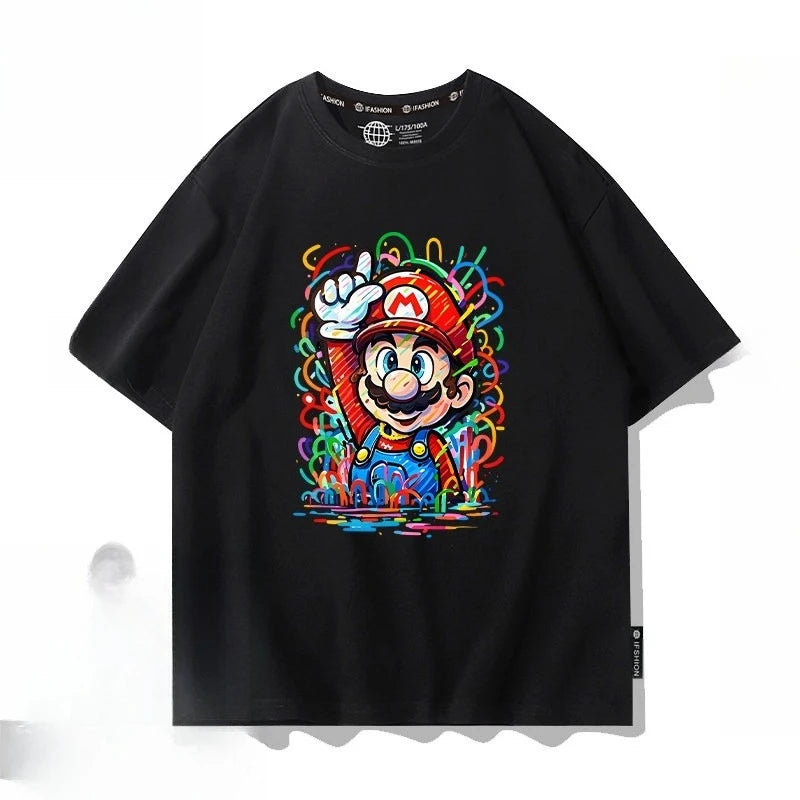 Oversized Kids Cotton T-shirt Super Mario Bros Cartoon Graphic Tees Boys Girls Harajuku Short Sleeve Casual Tops Toddler Clothes