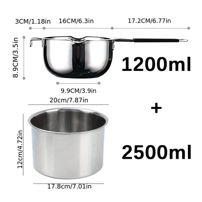 2Pcs Stainless Steel Wax Melting Pot Multi Size Candle Soap Making Set Chocolate Baking Long Handle Anti Scalding Household Tool