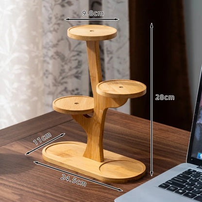 1pc Stable Bamboo Plant Stand Tree-Shaped Multi-Tier Flower Pot Holder Desktop Decor Flowerpot Tray Home Office