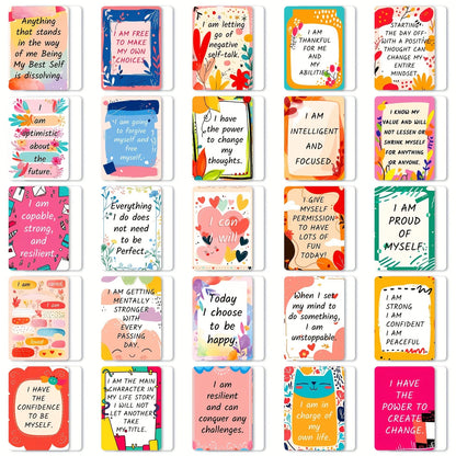 50 Motivational and Positive Affirmation Cards with Colorful Designs and Inspirational Quotes