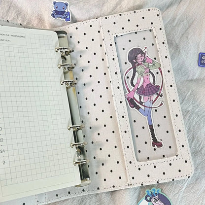 A6 Retro Polka Dot PU Notebook, 45 Sheets Loose Leaf Binder, DIY Refillable Journal Planner Stationery
