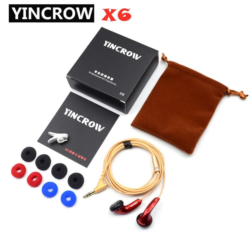YINCROW X6 3.5mm In-ear Earphones Flat Head Earbuds Professional Fever HIFI Earphone PK PK1 MX985