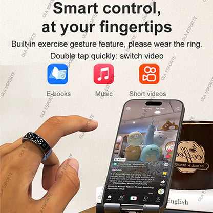 New Smart Ring R13 LED Display Screen Gesture Sweep Video Heart Rate Sleep Monitor 5ATM Waterproof Wireless Charging Rings HT30