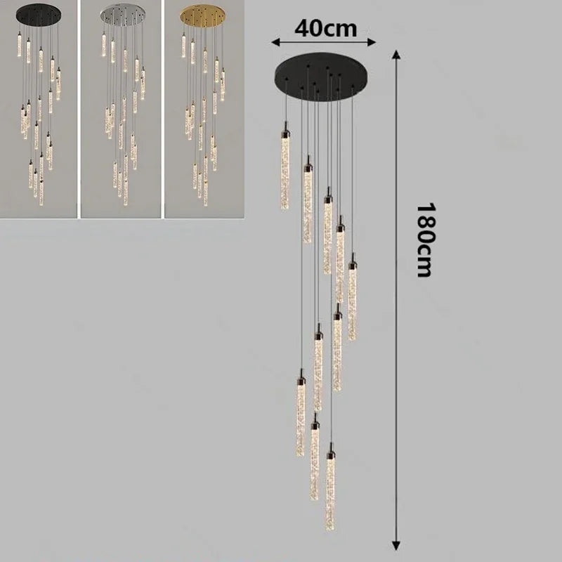 Nordic Minimalist Crystal Chandeliers Staircase Chandeliers Ceiling Lights Loft Double-Floor Rotating Minimalist Pendtant Lamps