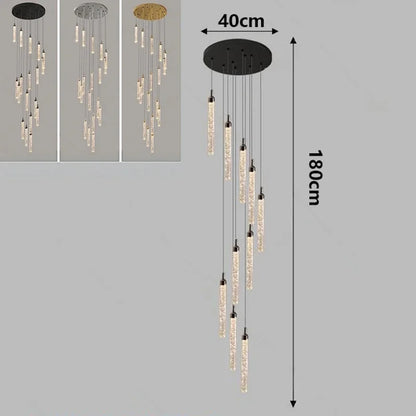 Nordic Minimalist Crystal Chandeliers Staircase Chandeliers Ceiling Lights Loft Double-Floor Rotating Minimalist Pendtant Lamps