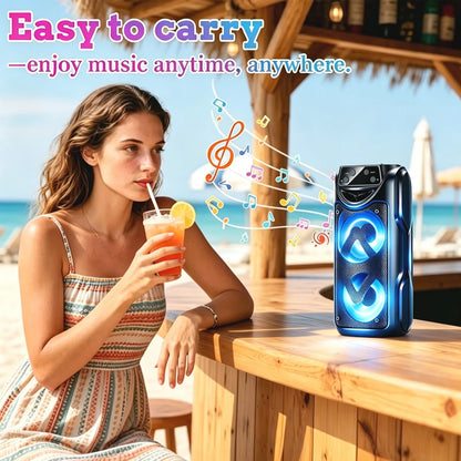 Wireless Portable Bluetooth Speaker with Dual Heavy Bass Subwoofers, Multi-Mode Playback BT/TWS/FM/USB/AUX/TF, Microphone Jack, High Volume Stereo Sound, Perfect for Festive Dinner & Christmas Present