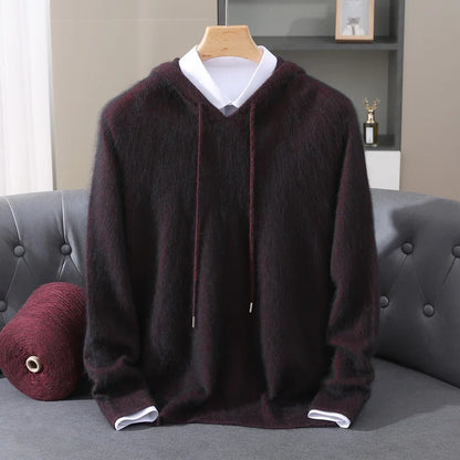 Men's Clothing: 100% Pure Mink Cashmere Knitted Sweater Casual And Loose Large-Sized Hooded Pullover Autumn Winter New Products