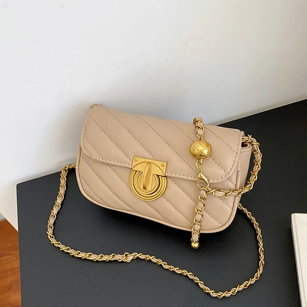 PU Leather Chain Shoulder Bag Leisure Swivel Lock Rhombic Lattice Crossbody Bag Large Capacity Underarm Bag Women Girls