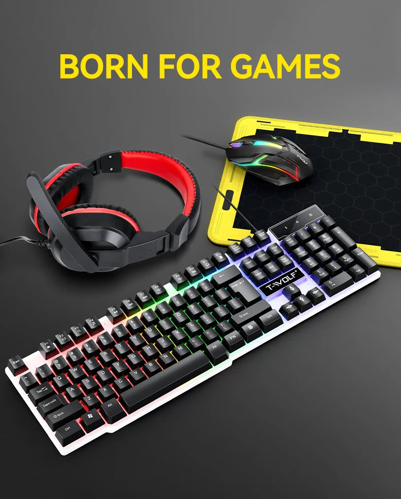 2025 Mouse Keyboard Headset Mouse Pad Combo 4 In 1 SET Computer Gaming Headphone USB Wired Mouse And Keyboard Set With Mouse Mat