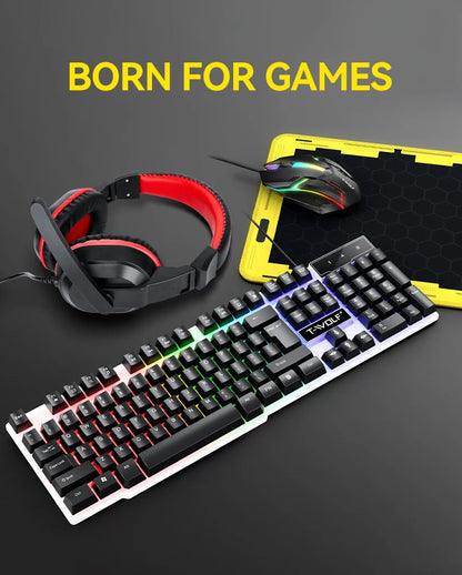 2025 Mouse Keyboard Headset Mouse Pad Combo 4 In 1 SET Computer Gaming Headphone USB Wired Mouse And Keyboard Set With Mouse Mat
