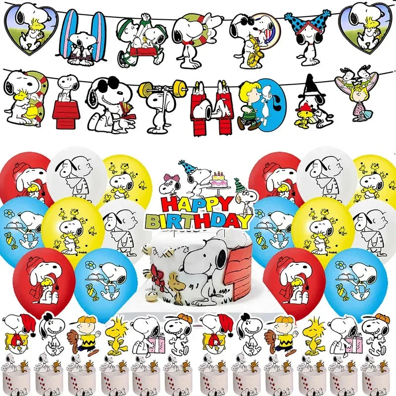 Happy Birthday Party Decorations Dog Banner Flag Foil Latex Balloons White Anime Supplies Baby Boy Girl Kids Cute Toy Gifts