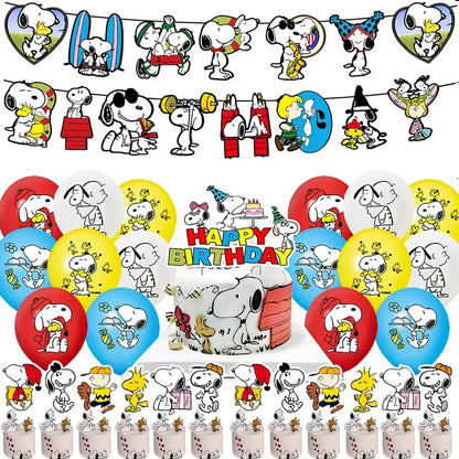 Happy Birthday Party Decorations Dog Banner Flag Foil Latex Balloons White Anime Supplies Baby Boy Girl Kids Cute Toy Gifts