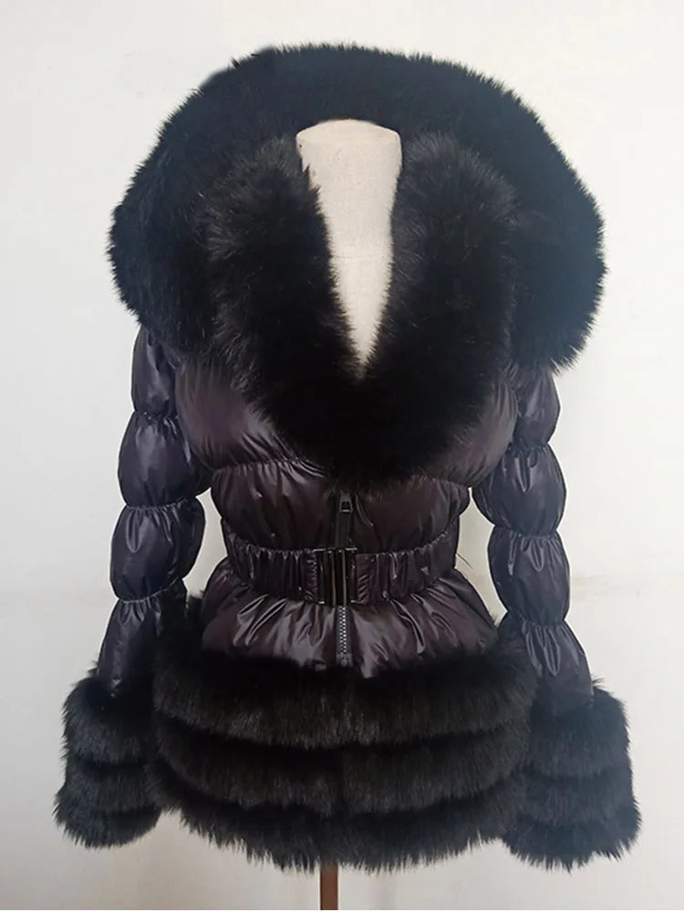 ZADORIN Winter Coat Women New Fashion Faux Fur Coat Detachable Sleeves Hood Duck Down Coats Hooded Black Puffer Jacket Outwear