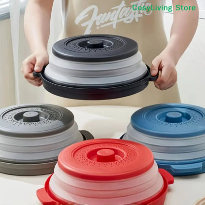 [CL]Multifunction Foldable Microwave Food Splatter Cover Splash Collapsible Guard Kitchen Gadget Colander For Meal Steaming Tray