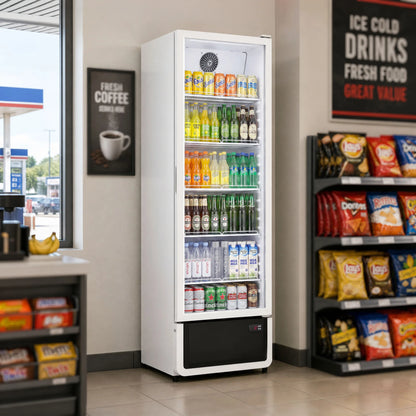 Yeego Commercial Merchandiser Refrigerator ETL & DOE Certified Air Cooled Beverage Display Cooler 32–50°F Adjustable Temp LED Light Lockable Casters, Easy Clean Vent Grille Multi Sizes Available for Convenience Store Café