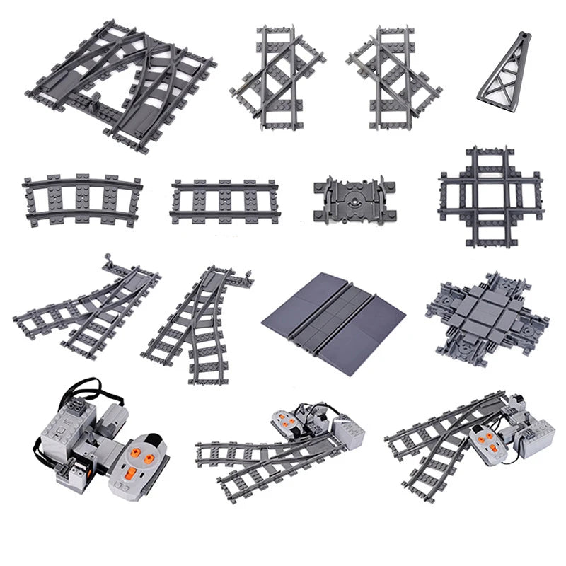 City Trains Railway Flexible Tracks Forked Straight Curved Rails Switch Kids DIY Building Block Bricks Track Toys For Children