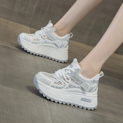 GKTINOO Hollow Sandals Rhinestones Fashion Lightweight Luxury Women Chunky Sneakers Female Summer Height Increasing Ladies Shoes