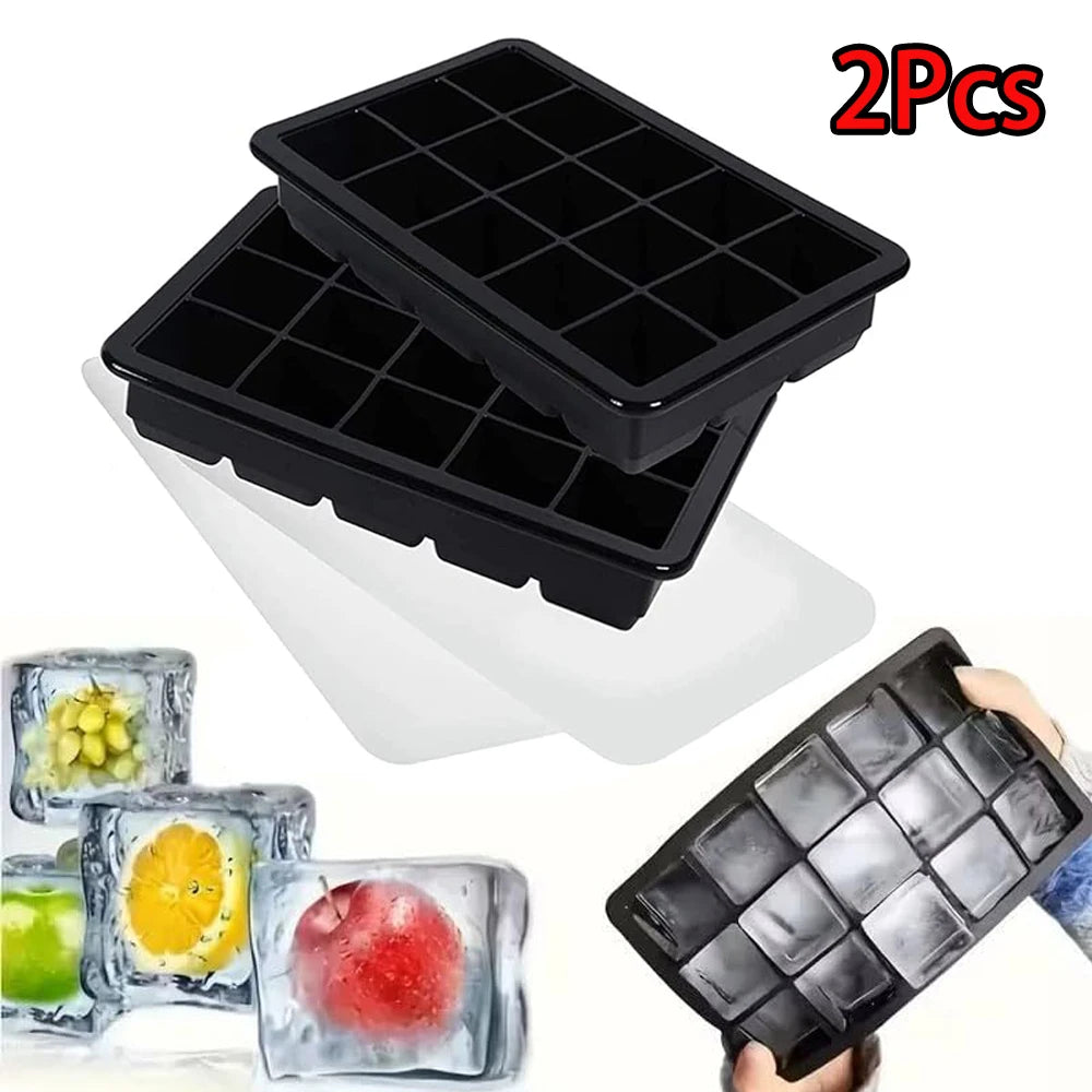 15 Grid Silicone Ice Cube Molds Reusable Big Ice Tray Mold Durable Ice Mould With Lid for Bar Pub Whiskey Cocktail