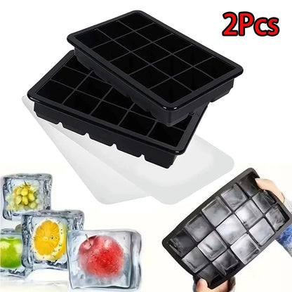 15 Grid Silicone Ice Cube Molds Reusable Big Ice Tray Mold Durable Ice Mould With Lid for Bar Pub Whiskey Cocktail