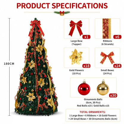 Pre Lit Pre Decorated Christmas Tree Pop Up Christmas Tree and Warm LED Lights & DIY Ornaments,Holiday Party Decorations