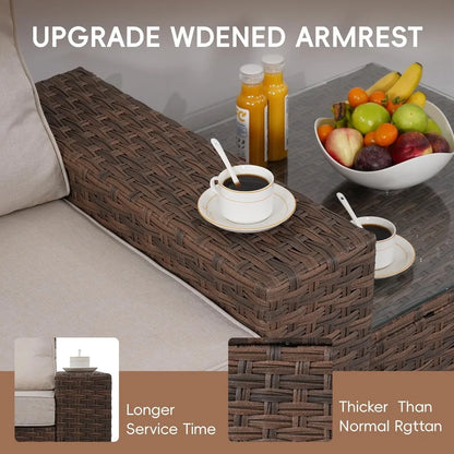 7-Piece All-Weather Wicker Outdoor Sectional Sofa with Coffee Table for Porch, Custom