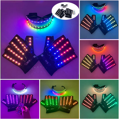 1set Luminous Glowing Glasses and Gloves Remote Control LED Glasses&Gloves Carnival Party Performance Props Festival Supplies