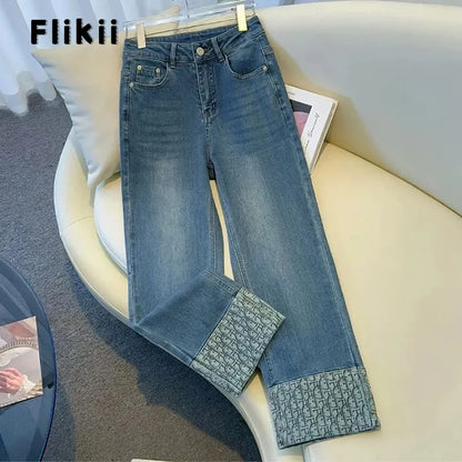 Korean Straight Jeans Women's 2025 New High Waist Ladies Wide Legs Spring Summer Casual Loose All-Match Pants Female Trouser