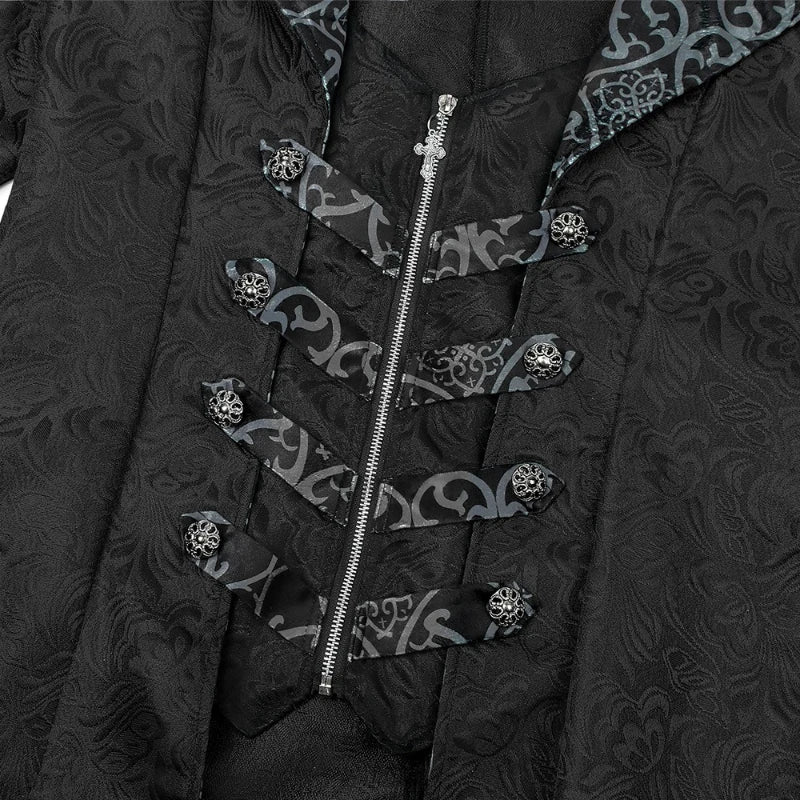 2026 Burgundy Medieval Jacquard Trench Coat for Men,Vintage Gothic Dark Men's Jacket ,Halloween Cosplay Performance Costume Men