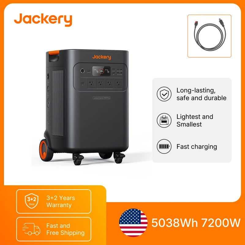 Jackery Explorer 5000 Plus with Anderson Cable Set, LiFePO4 Power Station, Solar Generator for Home RV