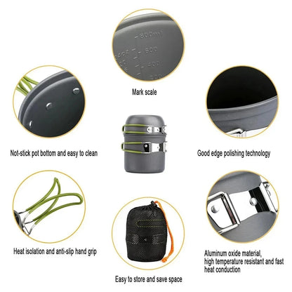 Ultralight Camping Pot Set: Camping Cookware Mess Kit (Outdoor Cooking Tableware) – for Hiking, Trekking, Picnic, Fishing, Mount